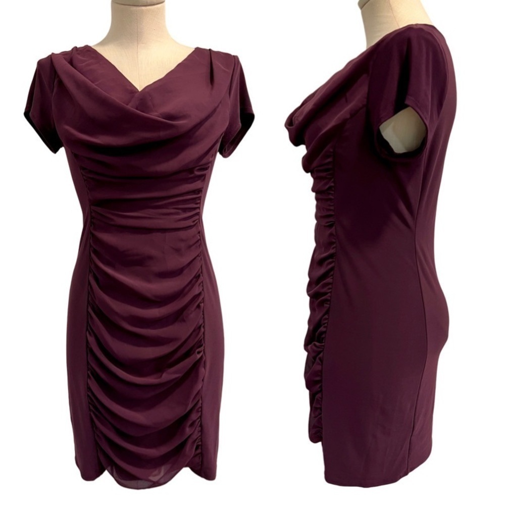 Julian Taylor Plum Ruched Front Center, Body Con Mini Dress